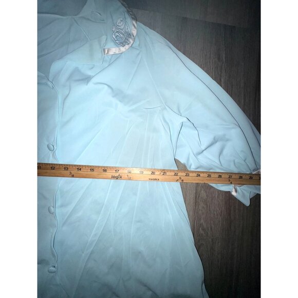 Vintage Light Blue Button-Up Nightgown With Embroidered Collar - Picture 2 of 4